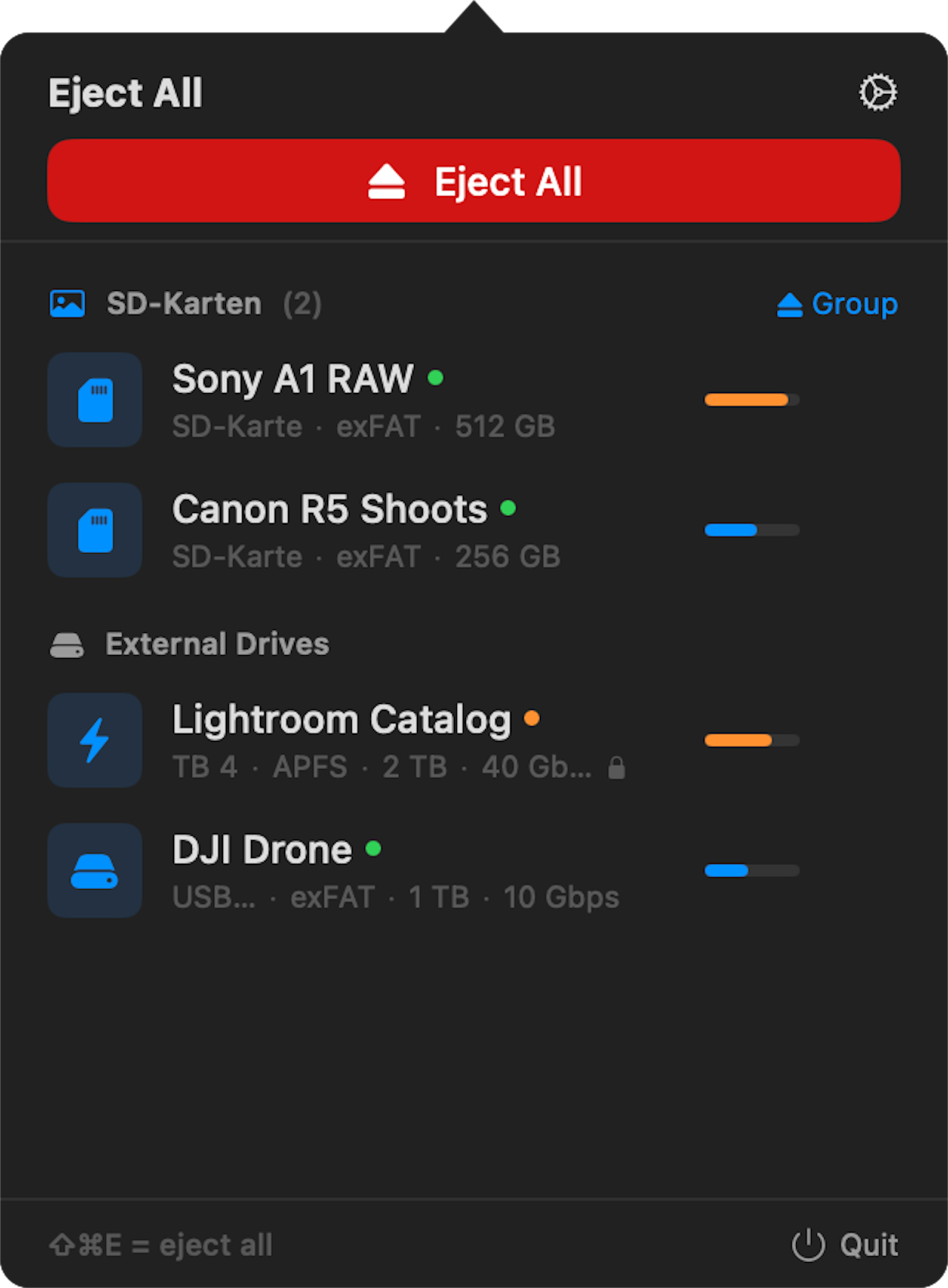 EjectALL app — eject all drives with groups and shortcuts
